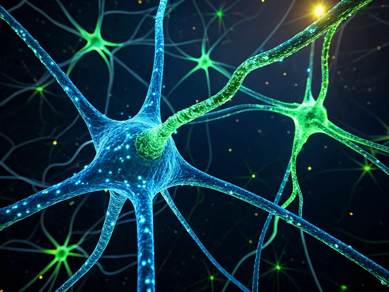 An abstract representation of interconnected neural networks, highlighting the power of AI in data processing and decision-making.