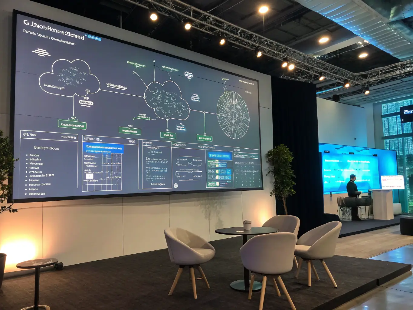 A screenshot of a cloud-based dashboard with scalable architecture diagrams.