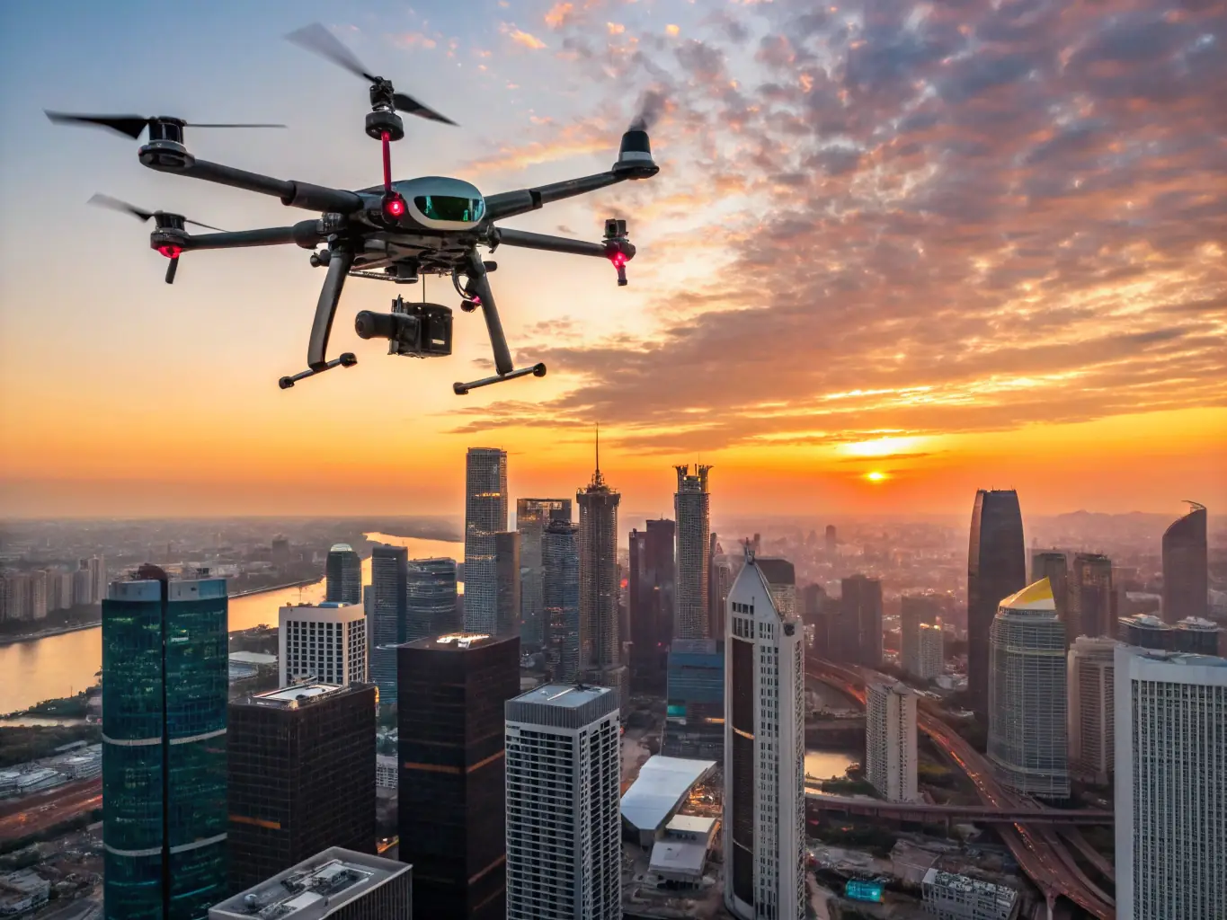 An image of a robotic drone navigating an industrial environment, symbolizing autonomous system capabilities.